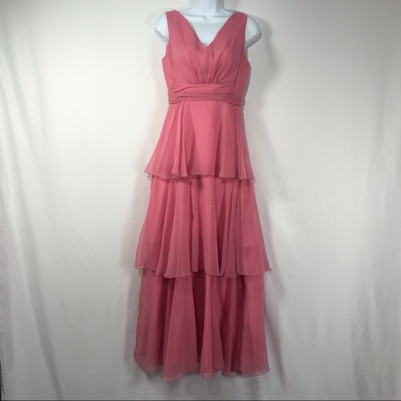 Sold—Vintage Pink Chiffon Empire Waist Maxi Dress with Matching Chiffon Cape - Picture 8 of 17